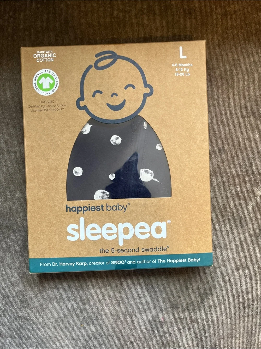 happiest baby Sleepea Swaddle - Navy with White Planets